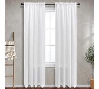 Pure White Curtains 38 Inch Wide for Bedroom 2 Panels Set Rod Pocket Privacy Draperies Cotton Textured Light Filtering White Linen Boho Curtains for Living Room Rustic Farmhouse Decor 38W x 84L