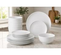 Pure White Premium Porcelain - Waterside 18pc Vermont Porcelain Dinner Set; 6 Dinner Plates, Side Plates and Deep Bowls - Dishwasher & Microwave Safe