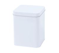 Pure White - Square Tea Caddy Kitchen Tin - Plain White Metal Hinged Lid - 11.5 cm - 200 g
