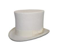 Pure Wool Top Hat for Men Satin Lined Topper Hat Black Mens Tophat Christmas Costume Cap, Wool Felt Top Hats for Men | Removeable Feather, High Crown & with Satin Lining (White,M)