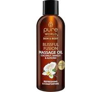 Pure World Blissful Fusion Massage, Coconut & Vanilla Massage Oil 100ml - Relaxing Aromatherapy Spa Body Oil - Nourishing, Smoothing & Natural Moisturiser for Dry Skin - Made in UK