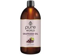 Pure World Natural REAL Grapeseed Oil 100% REAL Pure and Undiluted. 1 Litre, 1000ml Premium Italian Quality Grapeseed Oil Aromatherapy, Message, Skin, Nails, Body and Face, Edible Vegan.
