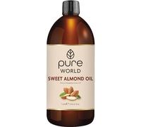 Pure World Natural Sweet Almond Oil 1000ML, 1 Litre, 100% Pure and Natural, Undiluted. Premium Quality Almond oil - Massage, Skin, Nails, Body and Face, Edible Vegan.
