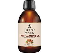 Pure World Natural Sweet Almond Oil 250ML 100% Pure and Naturral, Undiluted. Premium Quality Almond oil - Message, Skin, Nails, Body and Face, Edible Vegan.