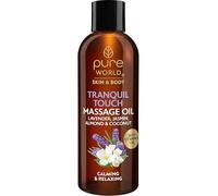 Pure World Tranquil Touch Massage Oil 100ml - Natural with Lavender & Jasmine Aromatherapy Body Oil for Deep Relaxation, Stress Relief & Smoothing Skin Rejuvenating Spa Quality UK Made
