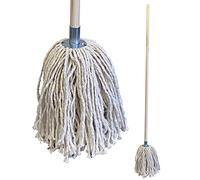 Pure Yarn Industrial Mop with Wooden Handle, Large String Mop with Galvanised Socket, Highly Absorbent Yarn Cotton Head and 120cm Handle, Heavy Duty for All-Around Floor Cleaning