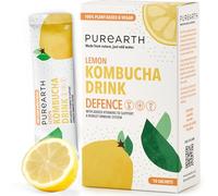 Purearth Kombucha Powder Drink Sachets for Water - Immunity Support with Vitamin C, D3 & Selenium - Sugar-Free Lemon Energy Drink for Gut Health & Energy - 10 Sachets - Vegan & Keto-Friendly