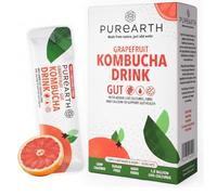Purearth Kombucha Powder Grapefruit Flavor | 10-Day Supply | Natural Sugar Free Probiotic Soft Drinks | Gut Health, Energy & Immune | Vitamin C, D3 & Calcium | Vegan, Gluten-Free | 10 Sachets