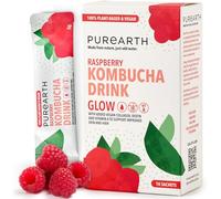 Purearth Raspberry Kombucha Powder - Rehydration & Energy Drink Mix for Skin, Gut & Immune Support | Vegan Collagen Boost | No Sugar, No Caffeine | 10 Sachets