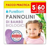 PureBorn Overnight Diapers, Size 5 (12-17 kg), 60 Baby Panties, All-Night Leak Protection, Extra Absorbency, Dry Comfort
