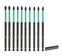 PureBowlic 10Pcs Anti-Slip -Resistant for PHILLIPS Screwdriver Bit Set With Holder, Magnetic Cross Bits For Drills, 90Mm And 150Mm Green Metal Driver Kit(C)