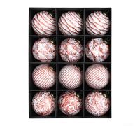 PureBowlic 12PCS Hand Painted Christmas Ball Ornaments, Classic Antique Design Plastic Hanging Decorations For Xmas Tree, Silver Red Gold Light Green 8Cm(Red)