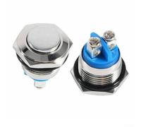 PureBowlic 16A Metal Momentary Push Button Switch 12V 16Mm Nickel-Plated Brass High Round 1NO Screw Terminal Shockproof for Horn Nitrous Engine Starter Control 1-10 Pack(2PCS)