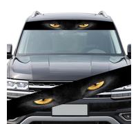 PureBowlic 3D Car Windshield Er Terror Decor Sunshade Decal, PVC Front Rear Window Graphic, See-Through No, Yellow Blue Fire Skull for WOLF Eyes, 52.36x8.27 Inch(Yellow Eyes)