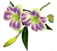 PureBowlic 3D Printed Silk Hemerocallis Lily Artificial Flowers With Flexible Stems, Realistic Fake Floral Decor For Wedding Home Party Arrangements, White-Green(Purple)