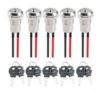 PureBowlic 5 Pack Pre-Wired 12Mm Key Switch, ON/OFF Metal For TOGGLE Switch For Interchangeable Keys, Maintain Locking Ignition For Go-Karts Gas Electric Scooters, 15Cm Wire, Silver