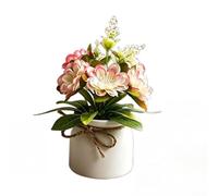 PureBowlic 6 Pack Artificial Chrysanthemum Flowers In Hemp Rope Pot, Realistic Soft Rubber Fake Plants,For Wedding Table Centerpiece Decor, Compact Potted Arrangement (Pink)