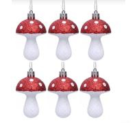 PureBowlic 6 Pack Christmas Mushroom Ornaments Red Polka 3D Plastic Tree Decorations Cute forests Theme Hanging Baubles For Holiday Wreath Home Party(Red)