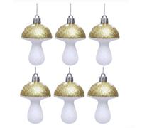 PureBowlic 6 Pack Christmas Mushroom Ornaments Red Polka 3D Plastic Tree Decorations Cute forests Theme Hanging Baubles For Holiday Wreath Home Party(Gold)