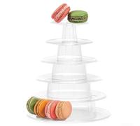 PureBowlic 6 Tier Round Macaroon Tower Stand Adjustable Clear PVC Cake Display Rack For Wedding Party Birthday Stackable Dessert Holder With 4-9 Inch Tiers