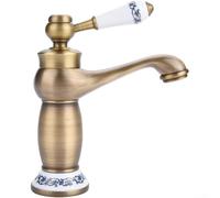 PureBowlic Antique Brass Basin Faucet Solid Copper Bathroom Mixer Tap Single Handle Retro European Style Black Gold Finish Splash-Free Bubbler Easy Installation 16.5x11.5x19cm For Washbasin Sink
