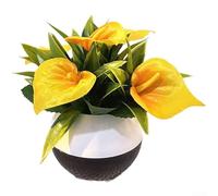 PureBowlic Artificial Calla Lily Potted Plant, Realistic Velvet Simulation Flower In Pot For Home Decor, Office Desk, Living Room Decoration, //Compact 16Cm Fake Floral Arrangement//(Yellow)
