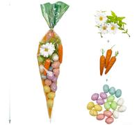 PureBowlic Artificial Easter Egg And Carrot Set, Realistic Foam Plastic Decorations For Holi Party Display, Lightweight Spring Floral Arrangement For Vibrant Green Color, 38Cm Expanded Size