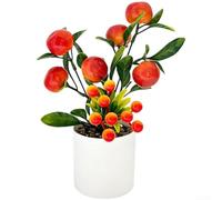 PureBowlic Artificial Fruit Bonsai in Bubble Round Stone Vase Realistic Faux Fruit Arrangement with Lifelike Orange Lemon Pear and Pomegranate Decorative Table Plant for Living Room(Fruit)