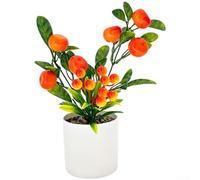PureBowlic Artificial Fruit Bonsai in Bubble Round Stone Vase Realistic Faux Fruit Arrangement with Lifelike Orange Lemon Pear and Pomegranate Decorative Table Plant for Living Room(Orange)