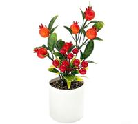 PureBowlic Artificial Fruit Bonsai in Bubble Round Stone Vase Realistic Faux Fruit Arrangement with Lifelike Orange Lemon Pear and Pomegranate Decorative Table Plant for Living Room(Pomegranate)