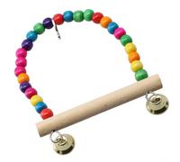 PureBowlic Bird Swing Toy For Parrot Cage For Natural Perch And Colorful Plastic Beads, Hanging Exercise Bell Toy For Small To Medium Birds, Interactive Play Accessory 18Cm Total Length