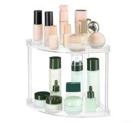 PureBowlic Clear Corner Bathroom Organizer, 2-Tier Space Saving Shelf For Beauty Products, Tool-freely Plastic Storage Rack For Kitchen Makeup Room Under Sink, Transparent 9.2x9.5x9.1 Inch