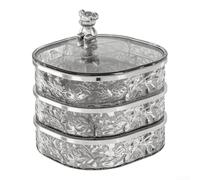 PureBowlic Clear Rotating Jewelry Storage Box For 3 Layers For Rings Earrings Necklaces, Acrylic Organizer Case,For Silver Trim, Compact Dust-Proof Stand For Vanity Dresser Travel, Grey(gray)