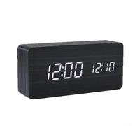 PureBowlic Digital Alarm Clock With Wooden Finish, Large LED Display Shows Date Temperature, Dual Alarm Snooze Function Night Light For Bedroom Office Desk Shelf Decor, Portable Lamp 15X7x4cm(Black)