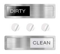 PureBowlic Dishwasher Clean Dirty Sign Indicator, Dual-Sided Kitchen Label For Status Tracking, Sturdy Magnetic Plate With Bold Lettering, Easily Install For All Standard Models, Silver(E)
