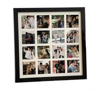 PureBowlic DIY 16 Grid Wooden Photo Frame Solid Wood Collage Frame 30X30cm with Sixteen 6X6cm Slots Creative Wall Decor Assembly Customizable for Office Friends Family(Black)