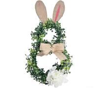 PureBowlic Easter Bunny Wreath 45Cm, Artificial Greenery Front Door Hanging Decor For Spring Festival, TPE Fake Flowers With Ribbon For Home Wall Party Decoration, Green