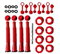PureBowlic Fuel Tank Nozzle Replacement Kit For 5 Gallon Gas Cans, Flexible Spout With Screw Cap And Washers, Complete Repair Parts Set With Drill Bit To Prevent Leaks(4-piece set red)