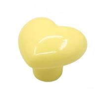 PureBowlic Heart Shaped Pottery Cabinet Handle, No Drill Y Disc Drawer Pull Knob, Cute Ceramic Door Lever For Kitchen Bedroom Furniture, Easily Install Decorative Hardware, Red(Light yellow)