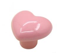 PureBowlic Heart Shaped Pottery Cabinet Handle, No Drill Y Disc Drawer Pull Knob, Cute Ceramic Door Lever For Kitchen Bedroom Furniture, Easily Install Decorative Hardware, Red(Light pink)