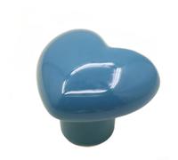 PureBowlic Heart Shaped Pottery Cabinet Handle, No Drill Y Disc Drawer Pull Knob, Cute Ceramic Door Lever For Kitchen Bedroom Furniture, Easily Install Decorative Hardware, Red(Blue)
