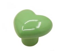 PureBowlic Heart Shaped Pottery Cabinet Handle, No Drill Y Disc Drawer Pull Knob, Cute Ceramic Door Lever For Kitchen Bedroom Furniture, Easily Install Decorative Hardware, Red(Green)