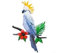 PureBowlic Iron Parrot Wall Decor, Modern Art Hanging Ornament for Vibrant Blue Orange White Colors, Sturdy Metal Garden Decoration for Indoor Outdoor Fence Entryway, 31x23cm(White)