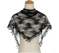 PureBowlic Lace Triangle Scarf For Women, Korean Style Sheer Shawl With Grape Flower Hollow Design, Soft Blended Fabric Headscarf For Sun Protecting, Black, 145X50cm(1# Black)