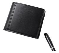 PureBowlic Men's Slim Wallet With for rfid Blocking, Vintage Oil Wax PU Leather Short Bifold Card Holder With Money Clip And ID Window For Daily Carry, Black(Black Patchwork)