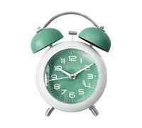 PureBowlic Metal Twin Bell Alarm Clock with Night Light, Loud Sound for Dormitory or Office, Silent Tick Tock Operation, for battery Powered for Easy Placement (Green)
