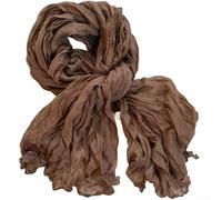 PureBowlic Mint Green Linen Scarf for Women, Crinkle Textured Shawl Wrap, Lightweight Cotton Blend Neck Scarf for Bohemian Aesthetic for Spring Fashion, Elegant Soft Fabric Accessory(Coffee)