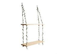 PureBowlic Modern Handwoven Macrame Wall Hanging Shelf Double Layer Plant Hanger Rack For Living Room Bedroom Home Decor Cotton Wood Off White Floating Storage Organizer Display
