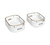 PureBowlic Plastic Cosmetic Storage Box Cream White Gold Trimmed | Multi-compartment layout, organizes skincare bottles, cosmetics, daily essentials, for access storage