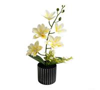 PureBowlic Realistic Artificial Magnolia Flowers In Pot, 33Cm Soft Rubber Fake Plants For 5 Blooms For Decor Wedding Table Centerpiece Display Deep Pink White Purple(White)